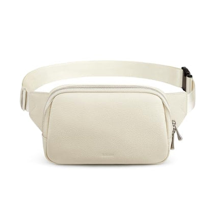 S-ZONE Leather Fanny Pack for Women RFID Blocking Crossbody Sling Bag - color: Beige