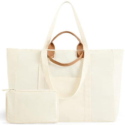 20" 12 Gal Extra Large Canvas Travel Tote Bag with Zipper - color: Beige
