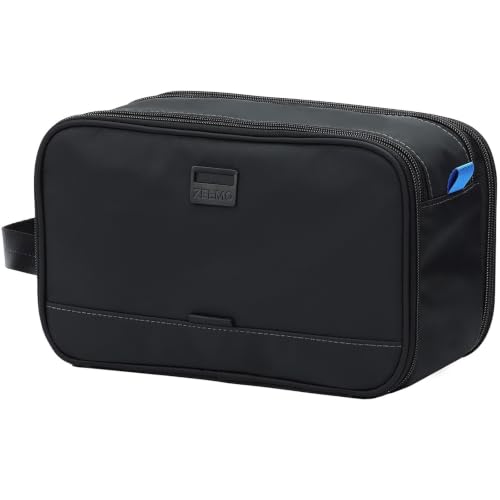 ZEEMO Travel Toiletry Bag for Men, Full Open Dopp Kit with Dual Compartment - color: Black, size: Medium