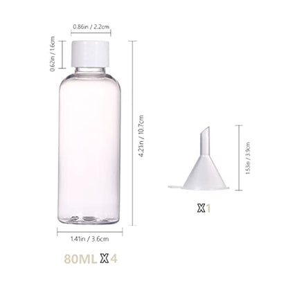 4pcs Travel Bottles,80ml Refillable Clear Empty Plastic Travel Size Containers Bottles with Screw Lids for Toiletries,Soap,Shampoo and Conditioner