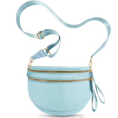 Checkered Crossbody Bags for Women, Large Nylon Bum Bags - color: Ice Blue