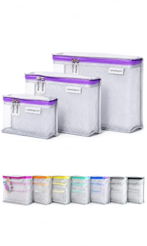 MUMI Travel Toiletry Bag Set of 3 - Clear TSA Approved, Purple - color: Purple