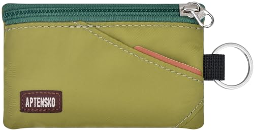 RFID Blocking Travel Wallet with Adjustable Lanyard, Small Nylon Zipper Pouch and Badge Holder for ID, Credit Cards, Cash, Keys, Commuters (Olive Green) - color: Olive Green