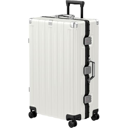 Krute Zipperless Luggage 28inch Checked Hard Shell Suitcases with Wheels - color: White, size: Large (28 Inch)