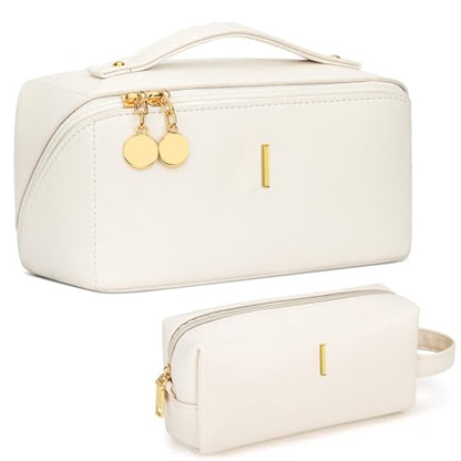KKXIU Initial Makeup Bag for Women, Personalized Gifts for Women - color: Beige, style: I