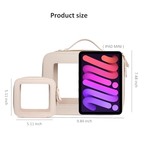 LETGO 2 Pack Clear Travel Toiletry Bag for Women, Large & Mini Waterproof PU TSA Approved Cosmetic Pouches,Portable See Through Clear Mahjong Tile Bag with Handle - color: 0-Large+Mini-Beige
