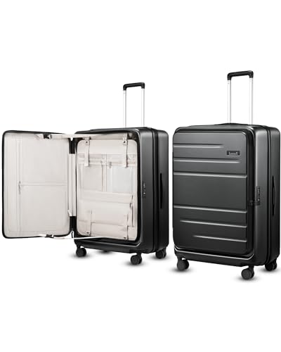 LUGGEX Front-Opening Expandable Checked Luggage, Black, 28" - color: Black, size: Checked Bigger 28-Inch
