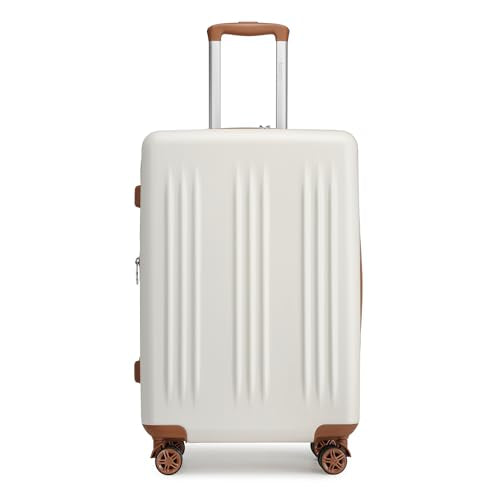 Kono 24 Inch Expandable Checked Luggage with Spinner Wheels TSA Lock Cream - color: Cream White, size: 24"
