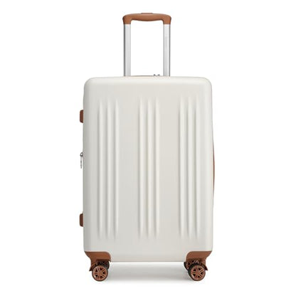 Kono 24 Inch Expandable Checked Luggage with Spinner Wheels TSA Lock Cream - color: Cream White, size: 24"