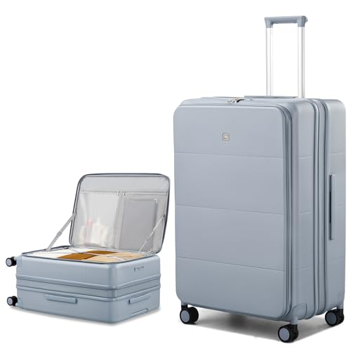 Hanke Expandable Large Checked Luggage, 28 Inch Top Opening Suitcase - color: Grey, size: 28 Inch EXT