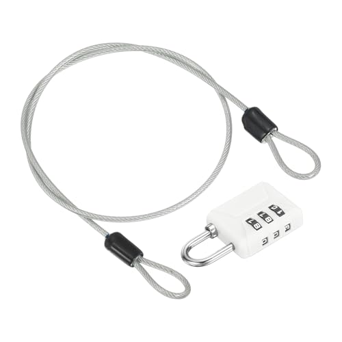 PATIKIL 1.6ft(19.7") Security Steel Cable with 3 Digit Combination Lock, 1 Set Travel Padlock PVC Coated Safety Wire Rope Double Loop for Luggage Suitcase, Clear White - color: Clear White, size: 1.6ft