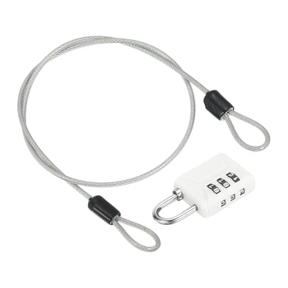 PATIKIL 1.6ft(19.7") Security Steel Cable with 3 Digit Combination Lock, 1 Set Travel Padlock PVC Coated Safety Wire Rope Double Loop for Luggage Suitcase, Clear White - color: Clear White, size: 1.6ft