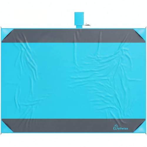 Wolfwise 78" × 108" XXL Beach Blanket, Waterproof & Sandproof Picnic Mat with 4 Sand Pockets & 4 Stakes, Windproof Outdoor Camping Beach Mat, Lightweight, Fits 6 People, Blue - color: Blue, size: 78" x 108"（6 Person)