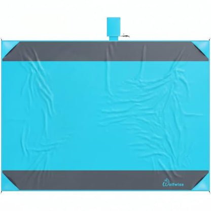 Wolfwise 78" × 108" XXL Beach Blanket, Waterproof & Sandproof Picnic Mat with 4 Sand Pockets & 4 Stakes, Windproof Outdoor Camping Beach Mat, Lightweight, Fits 6 People, Blue - color: Blue, size: 78" x 108"（6 Person)