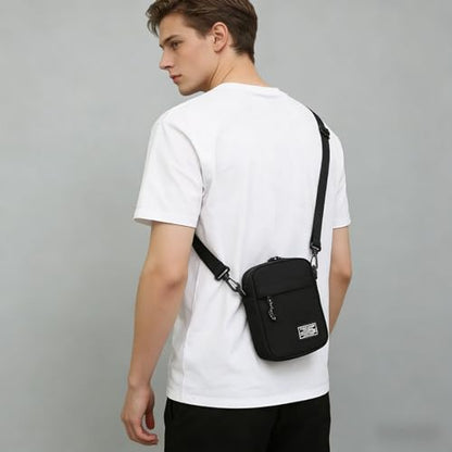 Small Sling Bag for Men & Women Casual Crossbody Bag Waterproof Chest Pack Multi Zipper Compartments - color: Black, style: Two Compartments