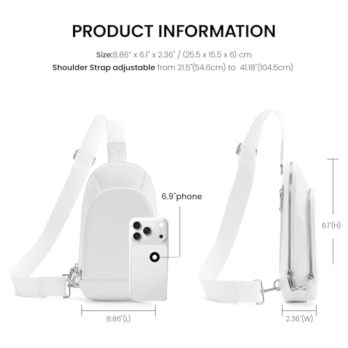 befen Genuine Leather Sling Bag for Women, Anti Theft Crossbody Chest Bags - color: White