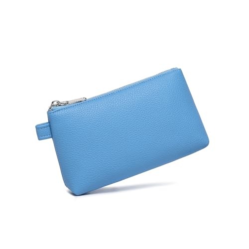 Small Makeup Bag for Purse, Leather Cosmetic (Gentian Blue) - color: Gentian Blue