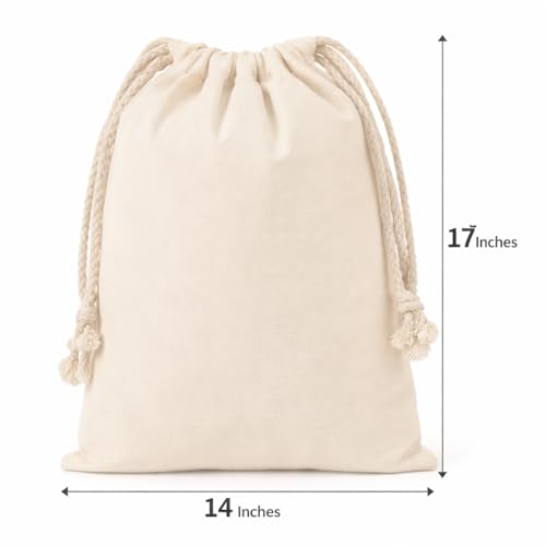 Heavy Duty Cotton Drawstring Bags 14x17, 6 Pack Canvas Storage Bags