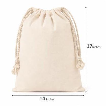 Heavy Duty Cotton Drawstring Bags 14x17, 6 Pack Canvas Storage Bags