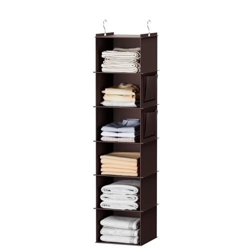 YOUDENOVA Hanging Closet Organizer and Storage, 6-Shelf, Brown - color: Brown