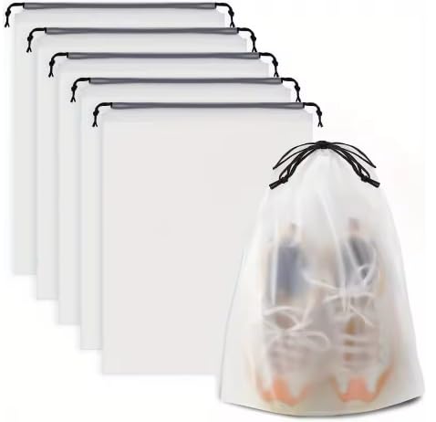 Waterproof Transparent Shoe Storage Bags, 5PCS Portable Drawstring Travel Organizer for Sundries, Makeup, Plastic Storage Bags