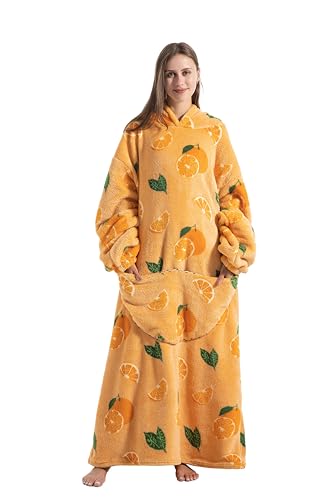 Capecage Long Wearable Blanket Hoodie with Big Pocket,Gift for Women or Men - color: Orange