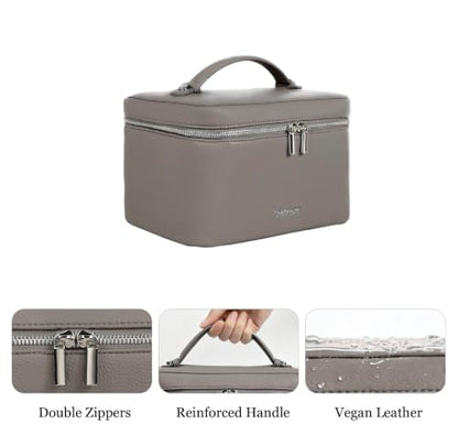 Travel/Daily Makeup Bag/Cosmetic Case with Detachable LED Mirror - color: Taupe