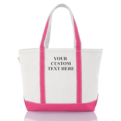 CB STATION Medium Classic Personalized Monogram Canvas Tote Bag for Women – Customized Gift for Birthday, Wedding - color: Hot Pink