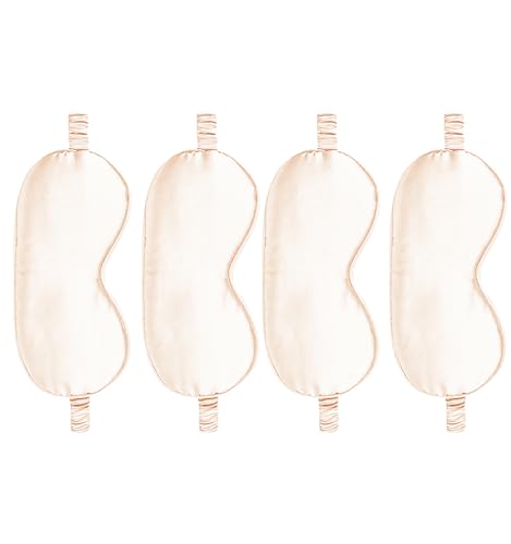 4PACK Sleep Masks Satin Eye Mask Silk Eyes Cover Silky Blindfold Blackout Eyeshade Soft Eyeshades Sleeping Covers Travel Nap - color: Champagne