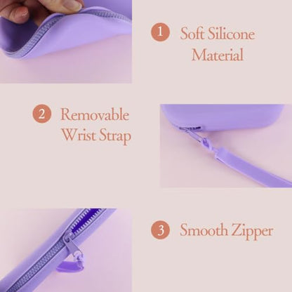 FuninCrea Silicone Makeup Bag, Waterproof Silicone Makeup Brush Holder Pencil Case with Wrist Strap, Small Cosmetic Bag for Purse Compact Travel Cosmetic Pouch for Lipstick Toothbrush (Dark Blue) - color: Dark Blue