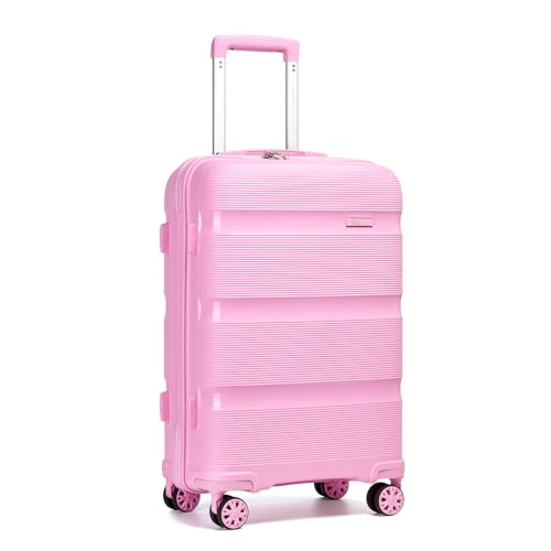 Kono 24 Inch Hard Shell PP Luggage, 4 Spinner Wheels Suitcase, Pink - color: Pink, size: Checked-medium 24-inch