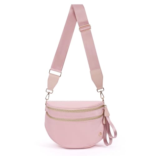 Checkered Crossbody Bags for Women Large Belt Bum Bag Nylon Fanny Packs with Adjustable Strap(CN24-Pink) - color: CN24-Pink