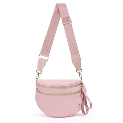 Checkered Crossbody Bags for Women Large Belt Bum Bag Nylon Fanny Packs with Adjustable Strap(CN24-Pink) - color: CN24-Pink