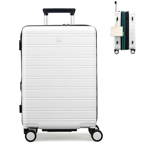 MILADA 24-Inch Hardside Expandable Medium Checked Luggage Suitcase, White - color: White, size: Checked Medium 24 inch
