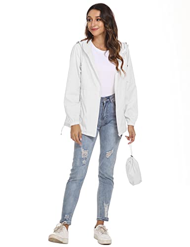 TCOT Womens Rain Jackets Waterproof Windbreaker Jackets lightweight Portable Rain Coat - color: White, size: Large