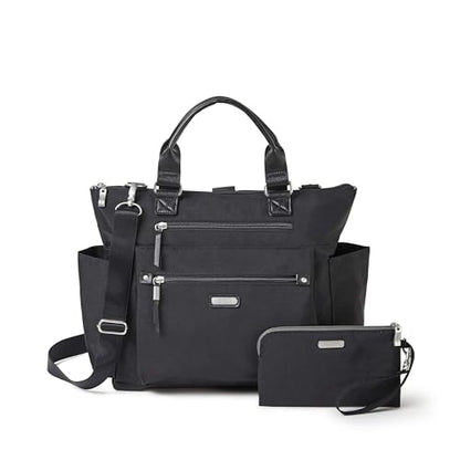 3-in-1 Convertible Backpack Tote Handbag - 15x12" Lightweight Travel Bag w/ RFID Phone Wristlet - color: Black