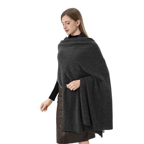 100% Cashmere Wrap Warm Soft Knitted Scarf Stole for Women Airplane Travel Blanket 87x28 in Extra Large Pashmina - color: Dark Grey