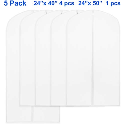 Simple Houseware 40-Inch Translucent Garment Bags with Zipper, 5 Pack - size: 5 Pack - 40" 50"