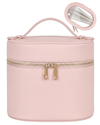 Prite 2 Pcs Makeup Bag Set Travel Cosmetic Case with Clear Pouch for Women - color: Light Pink