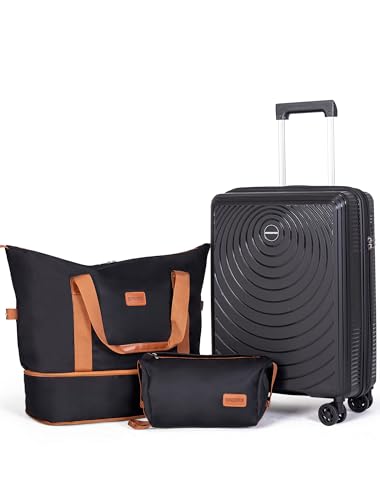 CONCEPTEN Luggage Sets 3 Piece, PP Hardshell Suitcases Set with Wheels - color: Black, size: 3 Piece Sets (21/Db/Tb)