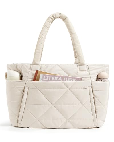 BAGSMART Tote Bag for Women, Puffer Tote Bag for Work Large Shoulder Bag - color: A-beige