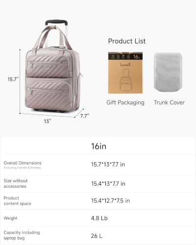 LUGGEX Underseat Carry On Bag, Grey Pink, 16" - color: Grey Pink, size: Underseat 16 inch