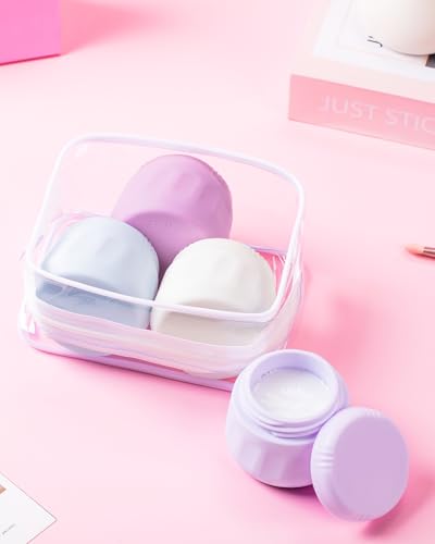 Mrsdry Travel Containers for Toiletries, TSA Approved Travel Size Toiletries 4 Pack, Refillable Containers, With Clear Bag, Leak Proof Silicone Jars, Essentials Creams Jars Carrying Small Items - color: Lavender, size: 3 Ounce (90ML)