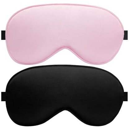 Silk Flat Sleep Eye Mask for Men Women, Non-3D, Black & Pink - color: Black & Pink