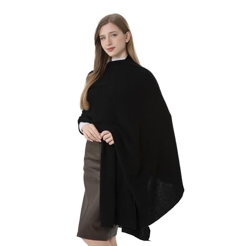 100% Cashmere Wrap Warm Soft Knitted Scarf Stole for Women Airplane Travel Blanket 87x28 in Extra Large Pashmina - color: Black