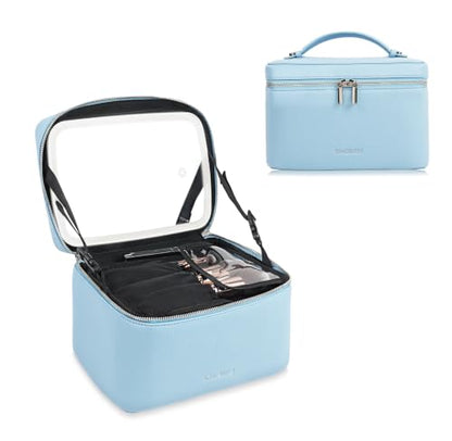 Travel/Daily Makeup Bag/Cosmetic Case with Detachable LED Mirror - color: Sky Blue