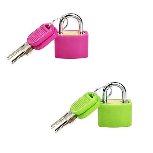 2 Pcs Suitcase Locks with Keys, Mini Keyed Luggage Padlocks, Multicolor Metal Travel Locks with Plastic Cover, Small Padlocks for Suitcases, Backpacks, Lockers, Bags and Storage Boxes(Rose Red,Green) - color: Rose Red,Green