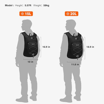 Ultra-Light Soft Hiking Daypack With Cushioned Breathable Back Panel | Sports Backpack, 15L, Black - color: Black, size: 15L