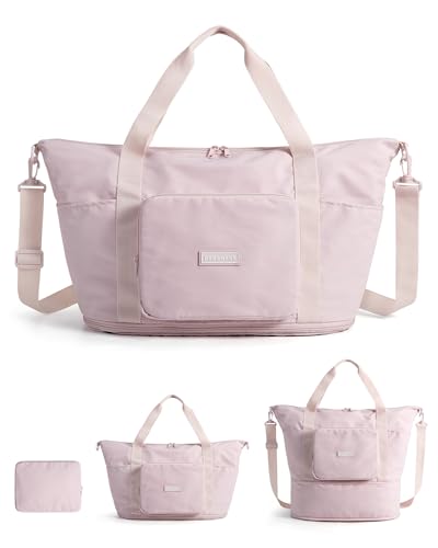 BAGSMART 접이식 여행 가방, 37L 확장 가능한 개인 물품 가방, 핑크, 접이식 확장형 여행용 가방 - color: 핑크