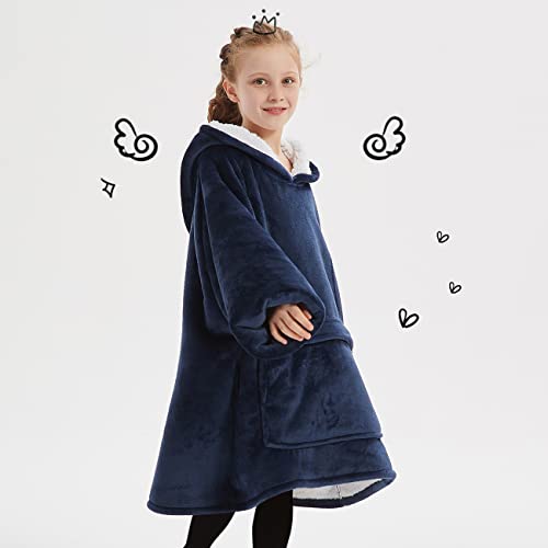 KFUBUO Wearable Blanket Hoodie for Kids With Pocket, 6-10 Year Old, Navy - color: Navy, size: Kids 6-10YR